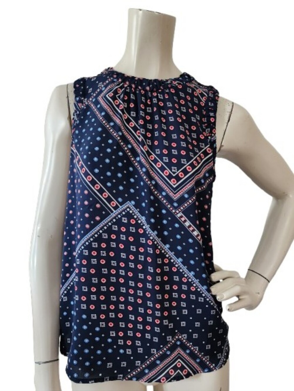 Loft Sleeveless Top Women's S Navy Boho Print